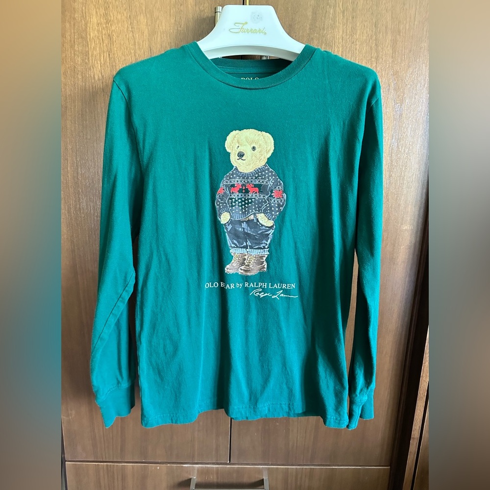 Ralph Lauren Green Polo Bear Long Sleeve Tee - Picture 4 of 5